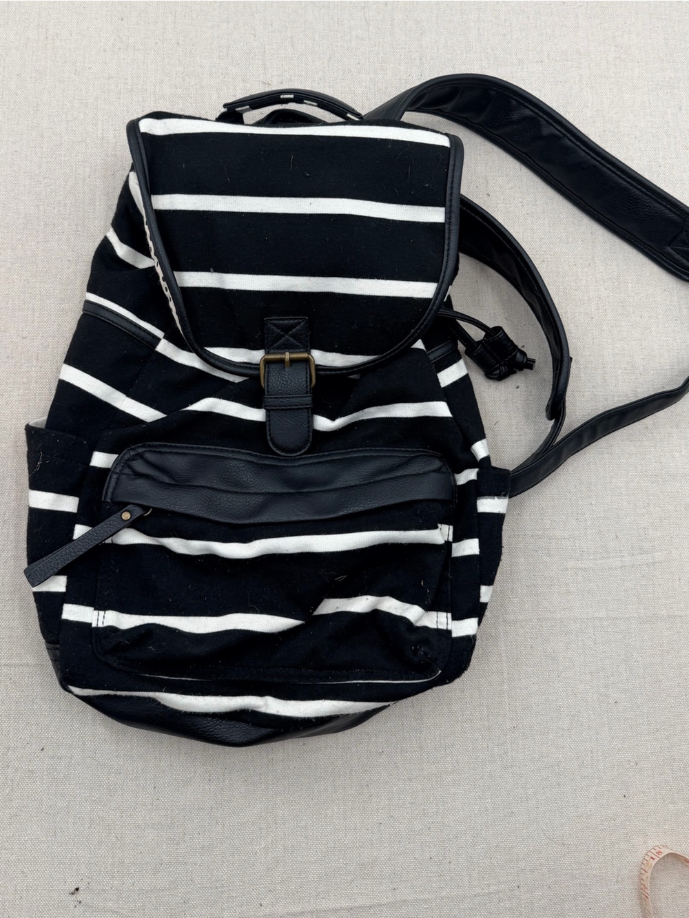 Madden Girl Black & White Striped Canvas Daypack